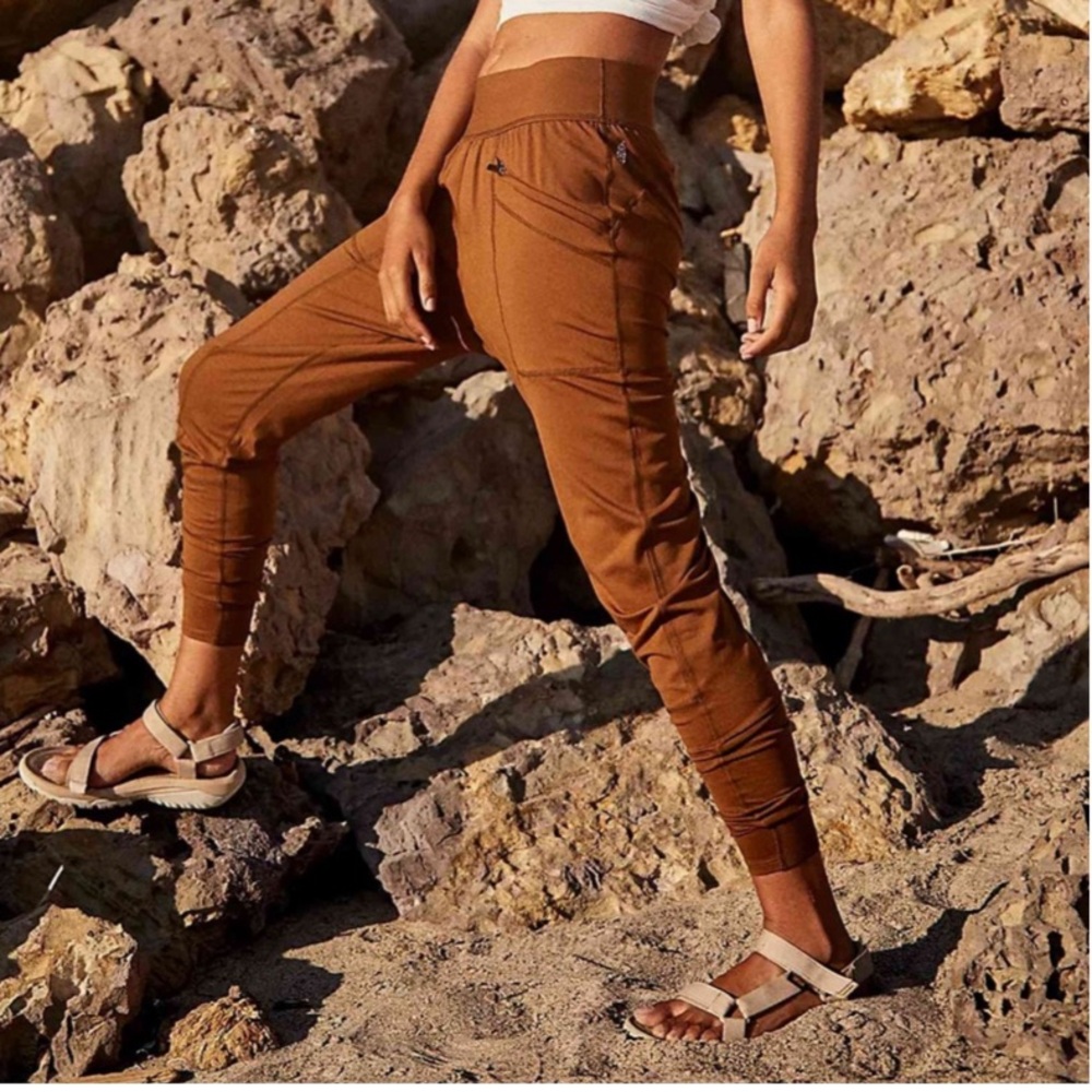 Free People Rust Brown High-Waist Track Joggers